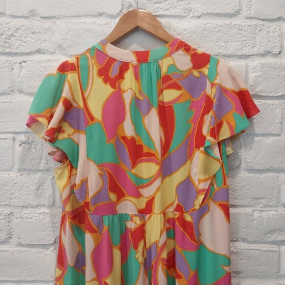 Easel Maxi Dress Medium Multicolor Red Yellow Green Cottagecore Bohemian Tiered, - Picture 6 of 10